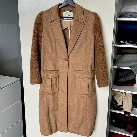 FENDI jacket teddy coat 38 40 small faux shearling logo women’s wool blazer - Picture 3 of 16